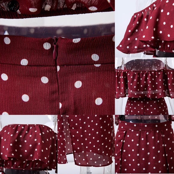 Off Shoulder Vintage Dot Long Maxi Dress - Picture 5 of 8